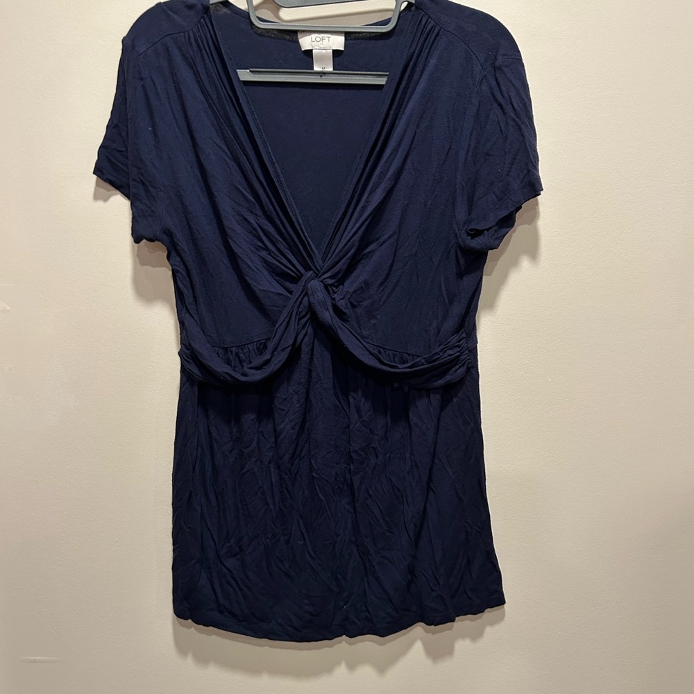 LOFT Blue Tie Front Blouse
